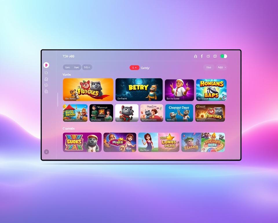 A vibrant and user-friendly interface of the TD88 ZingPlay platform, showcasing a seamless blend of modern design and intuitive functionality. The foreground features a clean, minimalist layout with crisp icons and clear navigation menus, allowing for easy access to various gaming options. The middle ground showcases a selection of popular game titles, each with eye-catching visuals and detailed thumbnails. In the background, a soft, gradient-based color scheme creates a calming and inviting atmosphere, complemented by subtle textures and gentle lighting that enhances the overall aesthetic appeal. The combination of these elements conveys a sense of a welcoming and accessible gaming experience for TD88 ZingPlay users.